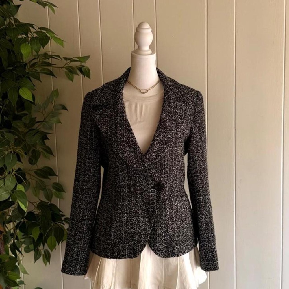 Hugo Buscati Black and White Speckled Tweed Blazer Women's Size 10 Preppy Style